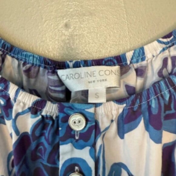 CAROLINE CONSTAS BARDOT MIDI DRESS BLUE GARDEN TOILE SIZE POCKETS SIZE S - Picture 2 of 8